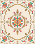 Ornate Floral Medallion Border Design Rug