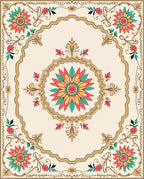 Ornate Floral Medallion Border Design Rug