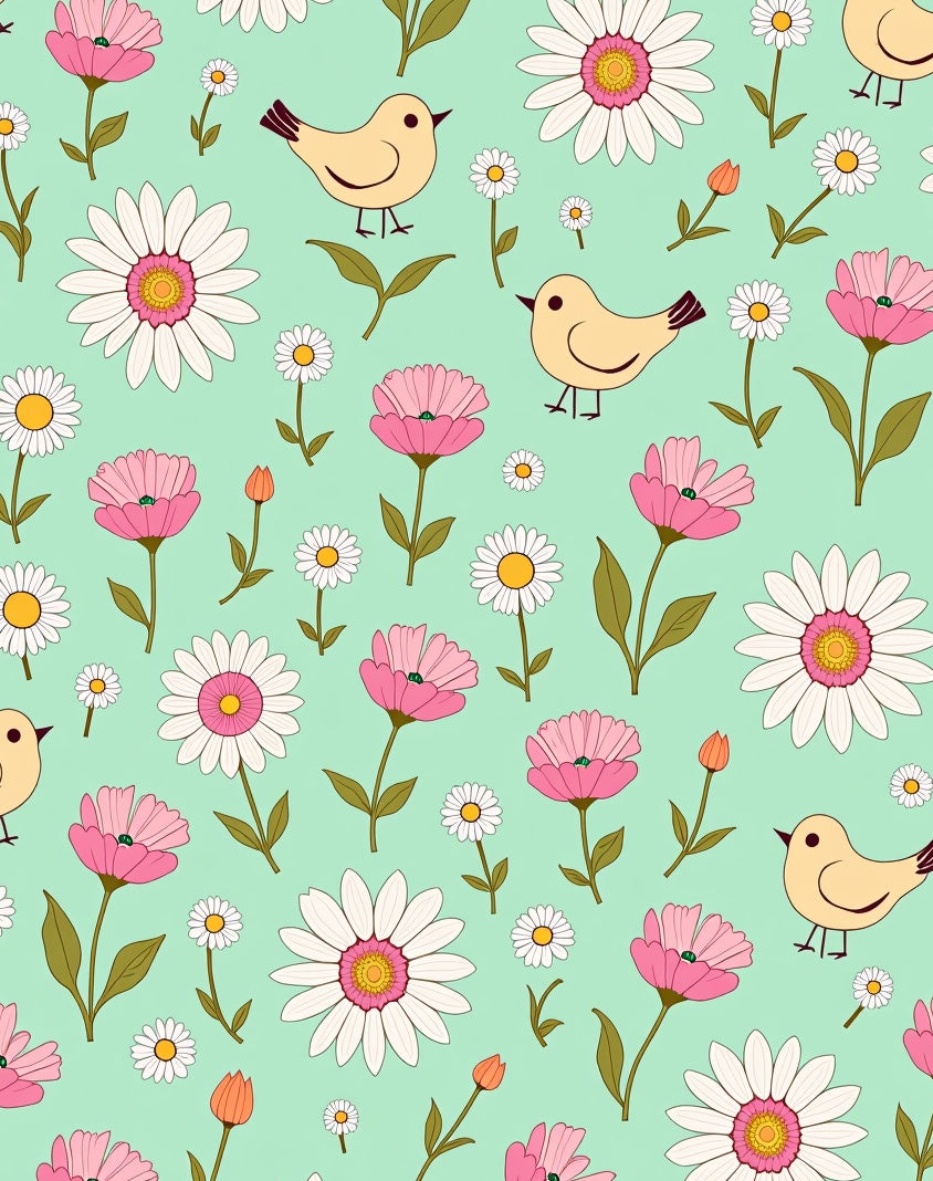 Charming Birds and Daisy Garden Pattern Rug