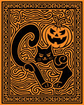 Spooky Black Cat Pumpkin Whimsical Swirls Rug
