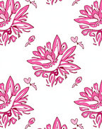 Whimsical Pink Floral Heart Motif Rug