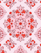 Ornate Floral Medallion Coral Design Rug