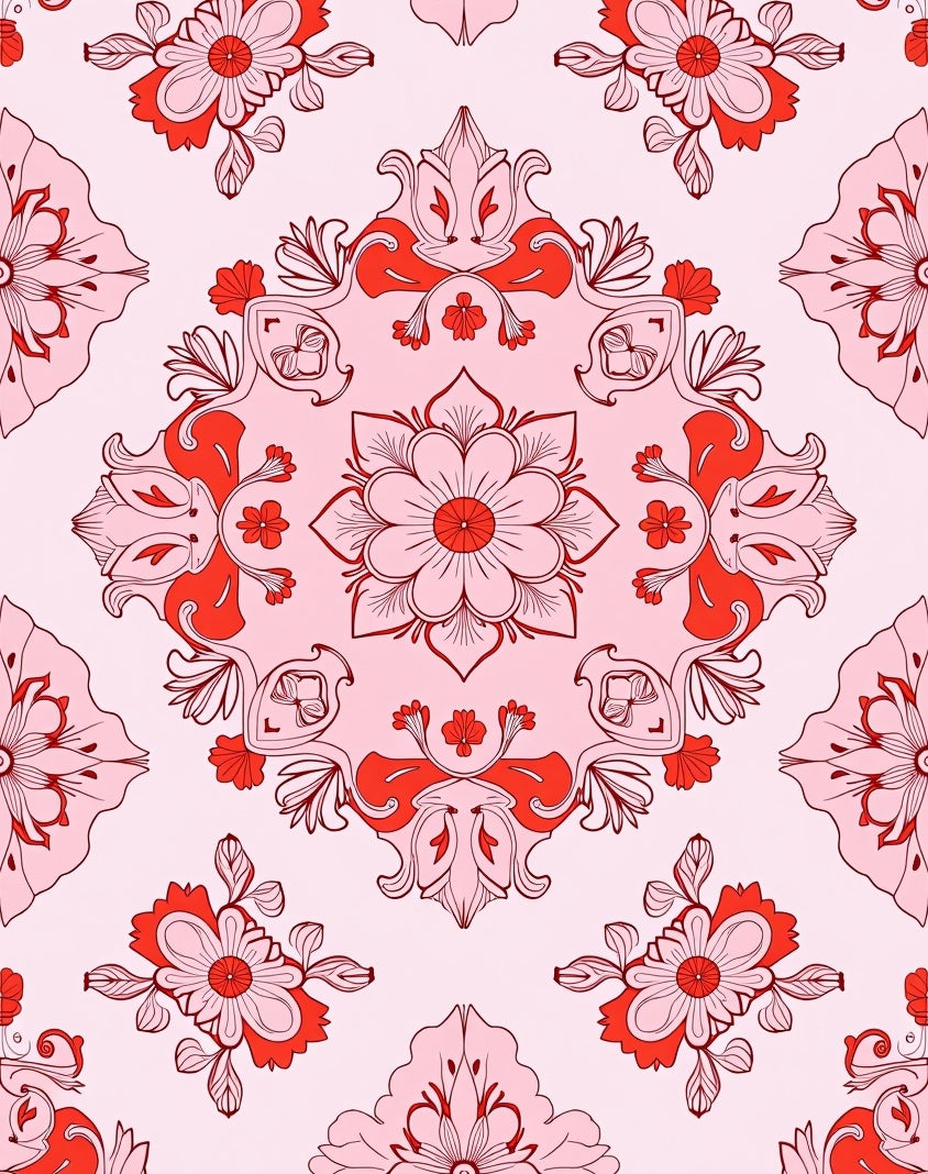 Ornate Floral Medallion Coral Design Rug