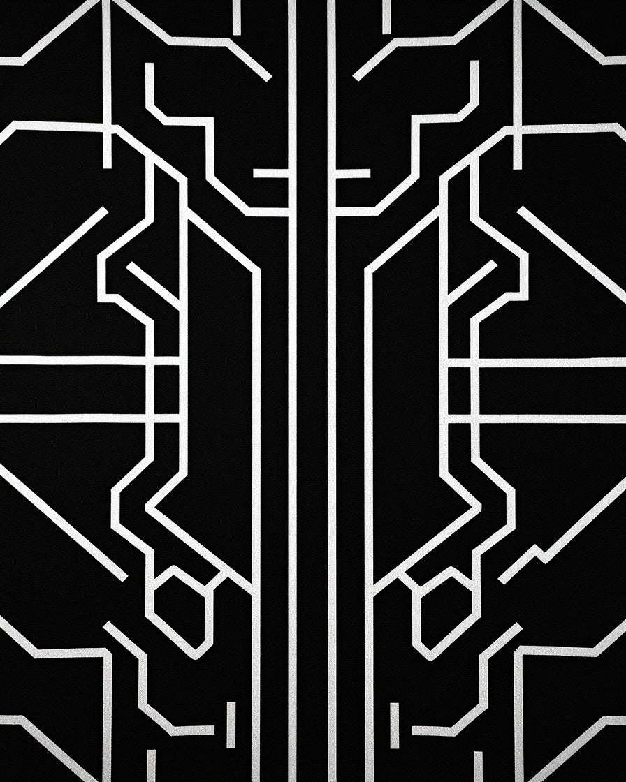 Abstract Circuit Board Geometric Pattern Rug