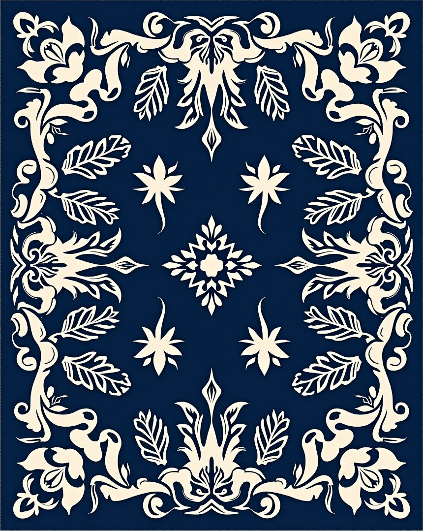 Navy Floral Classic Art Deco Rug