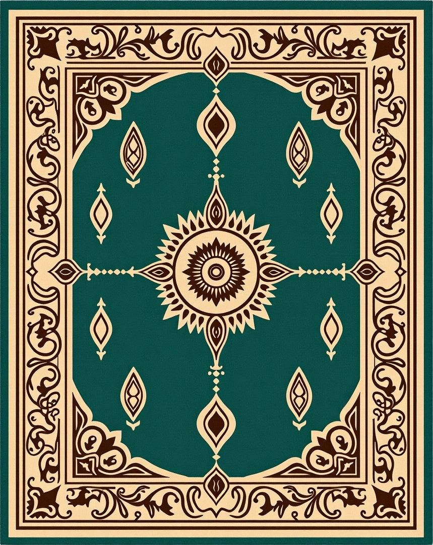 Teal Cream Medallion Border Rug