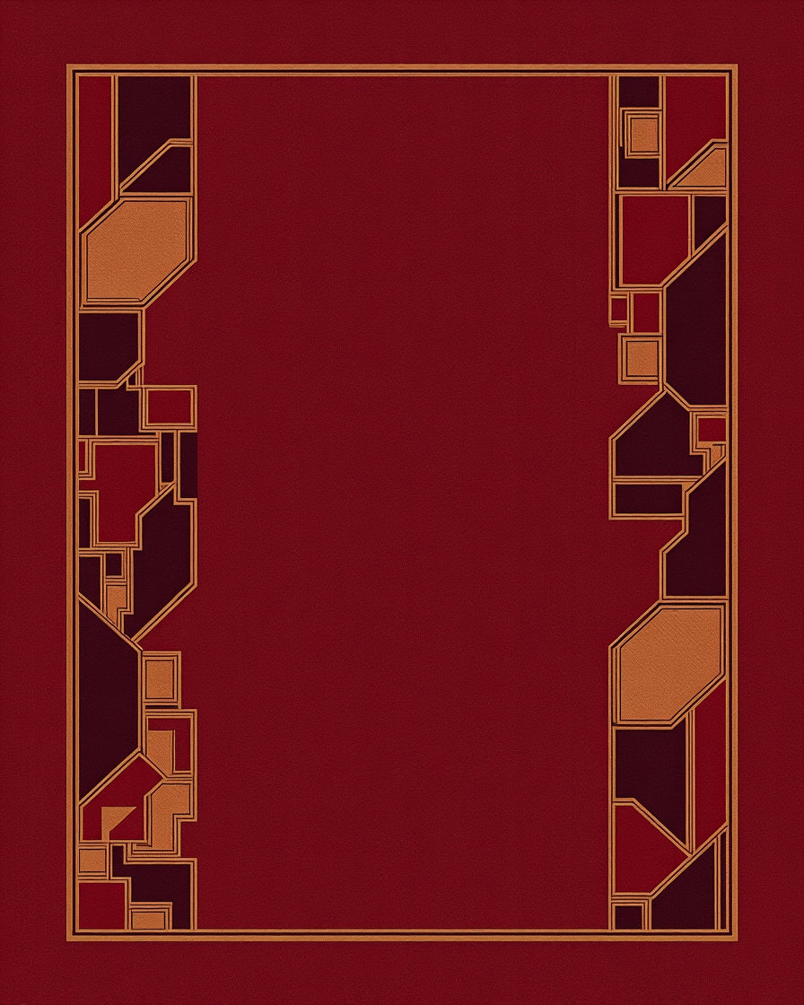 Geometric Bordered Crimson Pattern Rug