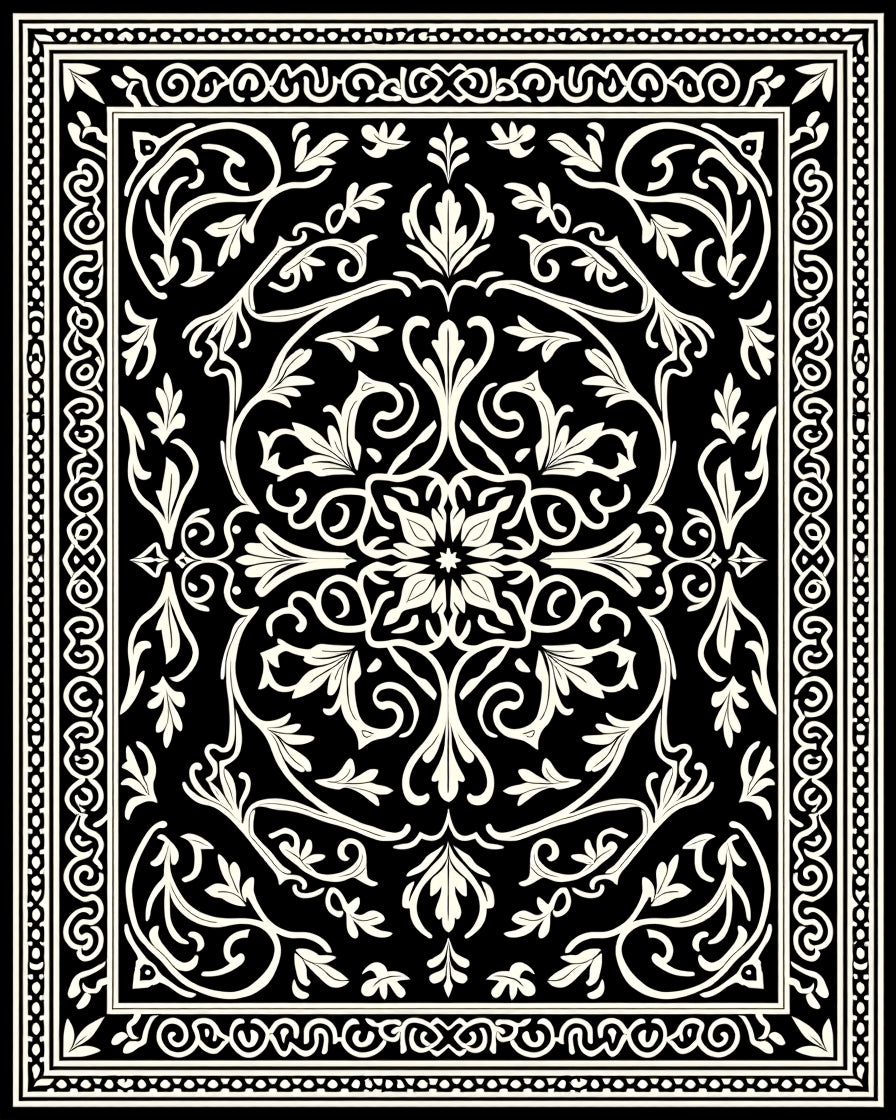 Classic Floral Scrollwork Square Pattern Rug