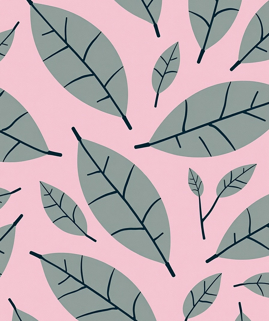 Gray Leaf Pattern on Pink Background Rug