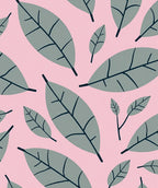 Gray Leaf Pattern on Pink Background Rug