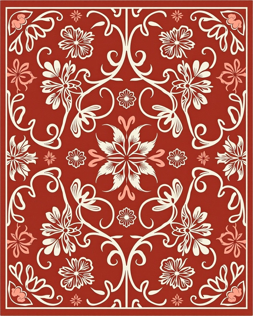 Ornate Floral Vines Crimson Rug