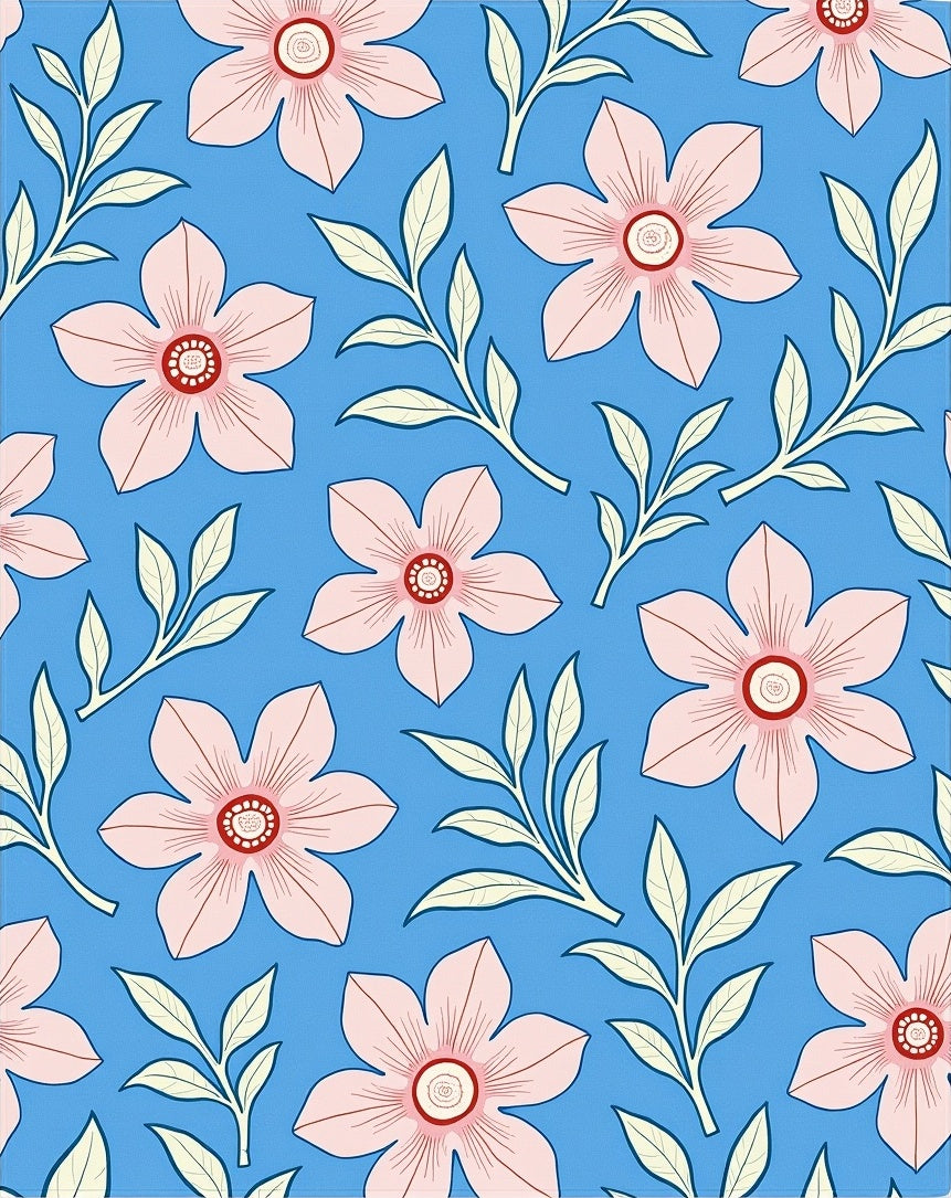 Pastel Pink Flower Blue Pattern Rug