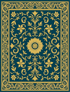 Grand Floral Scrollwork Teal Rug