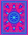 Vibrant Pink Blue Mandala Folk Rug