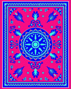 Vibrant Pink Blue Mandala Folk Rug