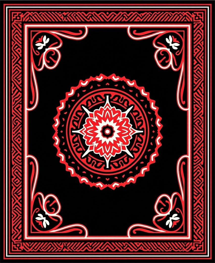 Intricate Red Floral Mandala Patterned Rug