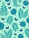 Teal Flora And Butterfly Pattern Rug