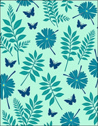 Teal Flora And Butterfly Pattern Rug