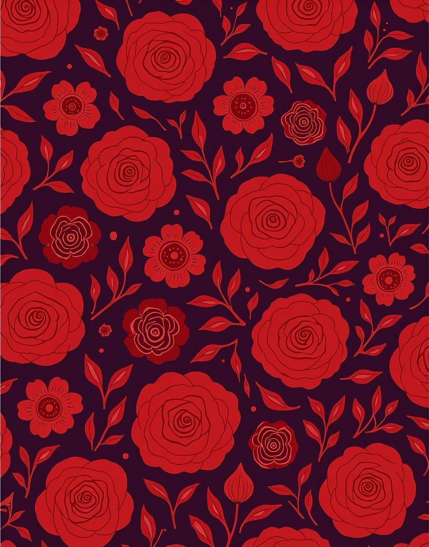 Red Floral Patterned Burgundy Rug