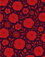 Red Floral Patterned Burgundy Rug