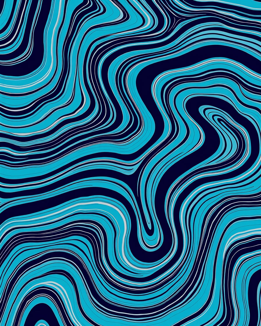 Abstract Blue Wavy Lines Pattern Rug