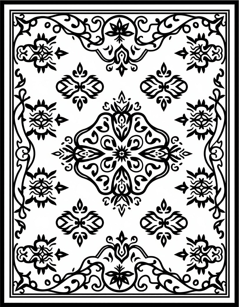 Ornate Black White Traditional Patterns Rug