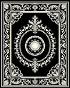 Ornate Black Ivory Scroll Border Pattern Rug