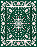 Floral Bordered Emerald Print Design Rug