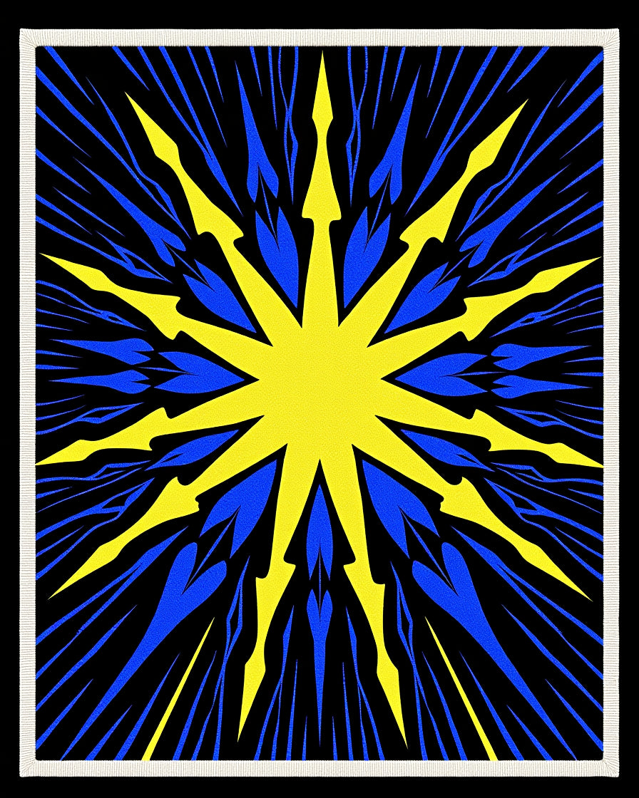 Radiant Yellow Blue Starburst Pattern Rug