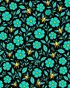 Teal Floral Insect Print Rug