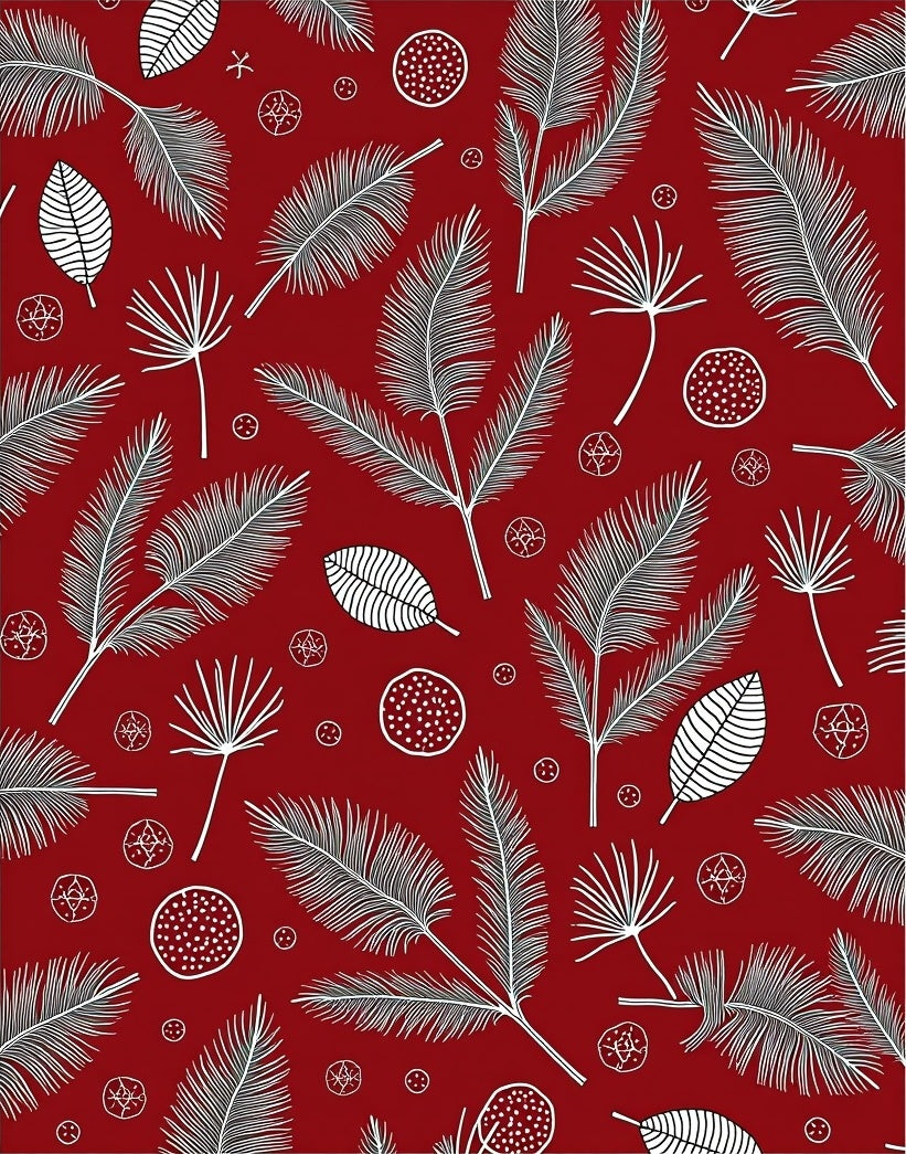 Deep Red White Tropical Leaf Medley Rug