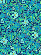 Tropical Floral Patterned Blue Green Rug