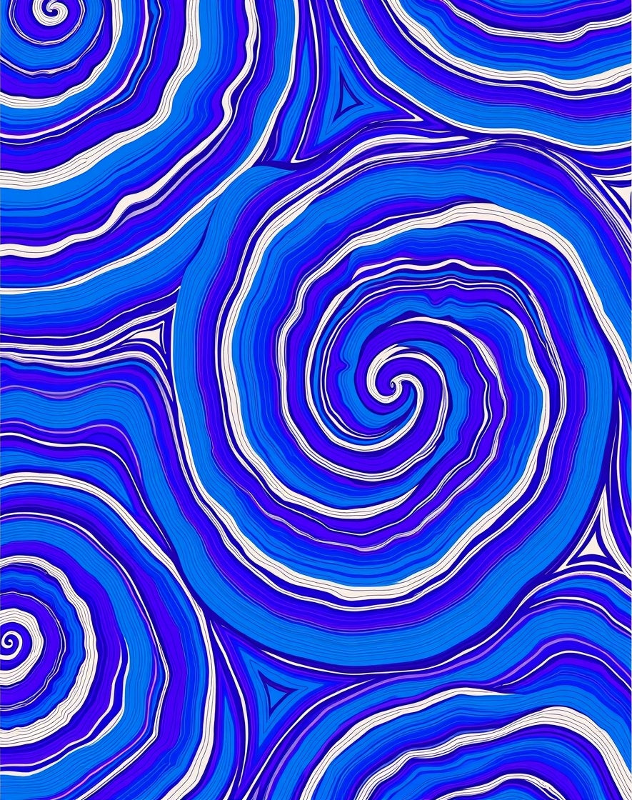 Vibrant Blue Swirl Marbled Pattern Rug
