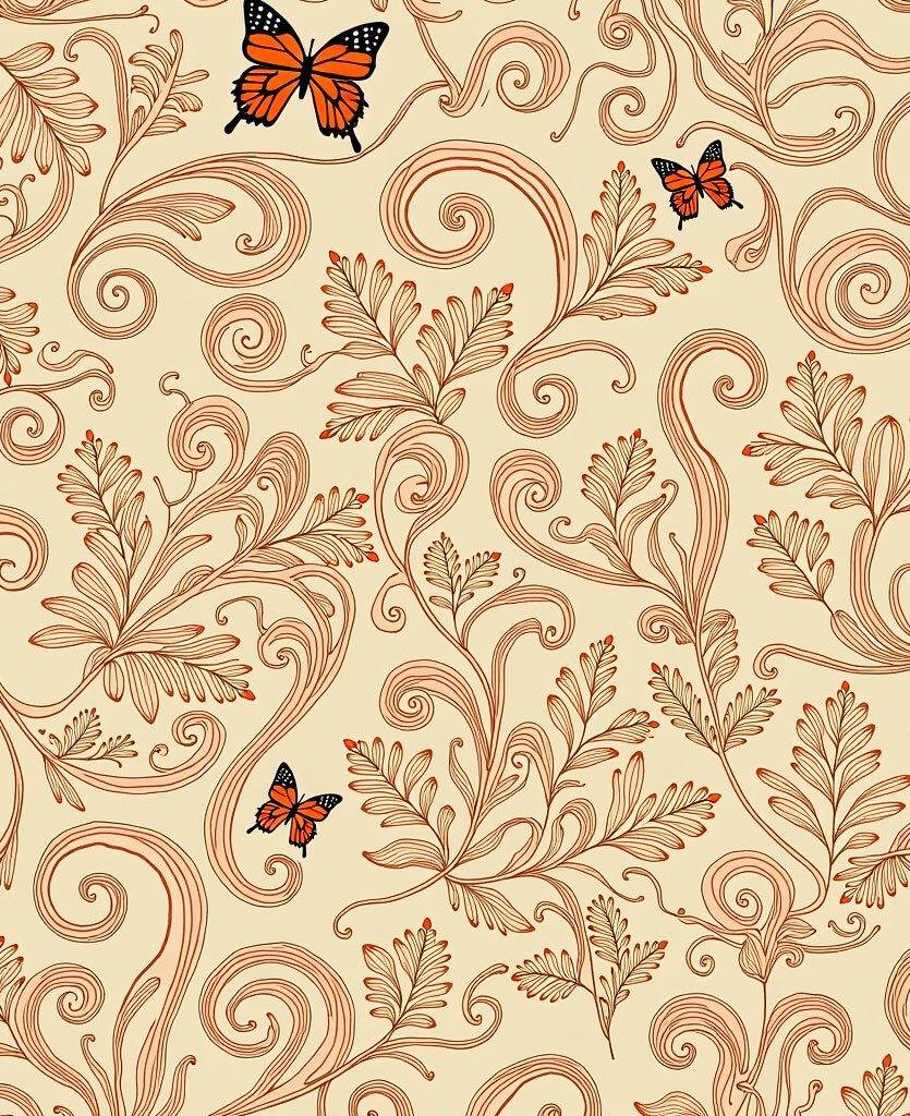 Orange Butterfly Floral Swirl Design Rug