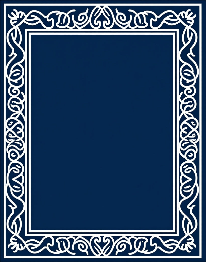 Elegant White Scroll Border on Navy Ground Rug
