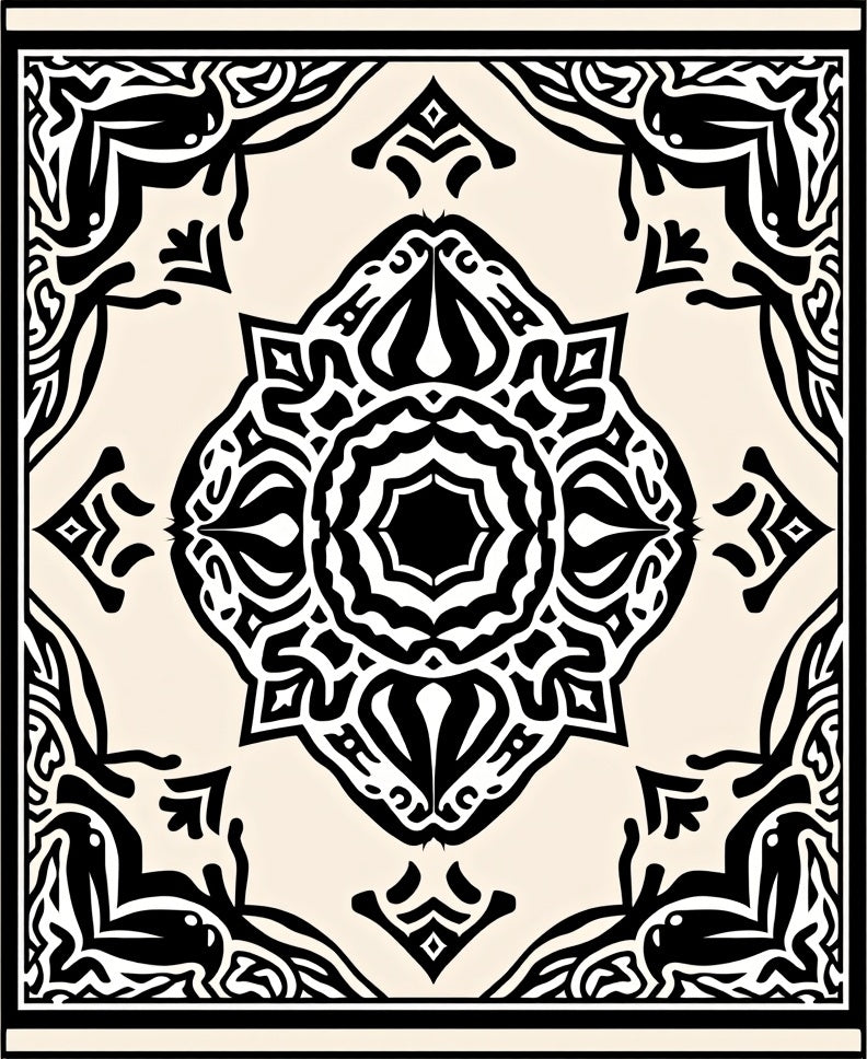 Elegant Black White Mandala Pattern Rug
