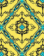 Vibrant Yellow Teal Abstract Symmetry Rug