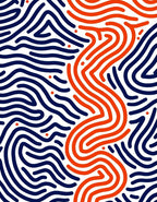 Navy Orange Wavy Line Art Rug