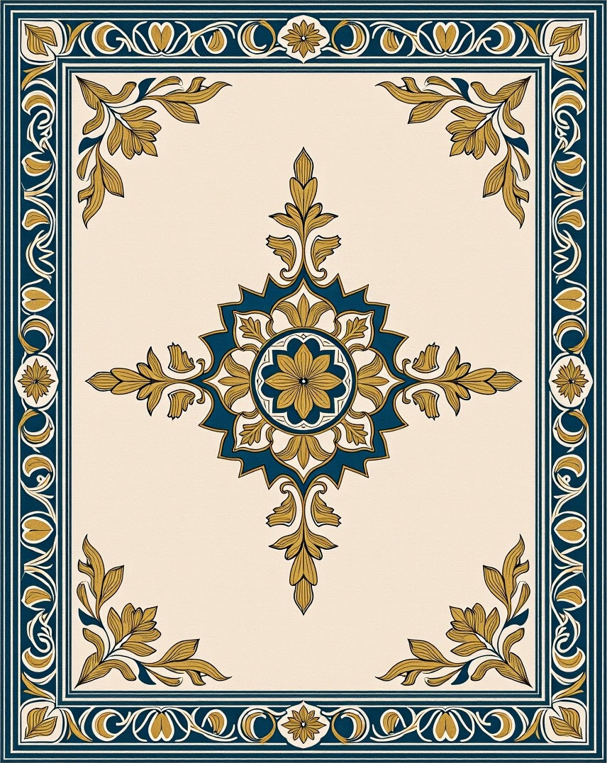 Grand Floral Medallion Blue Gold Rug