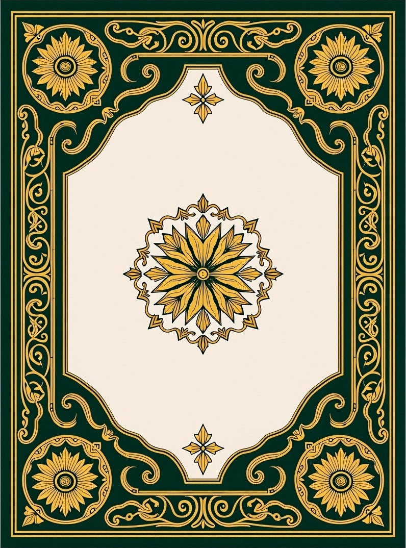 Elegant Floral Medallion Border Design Rug