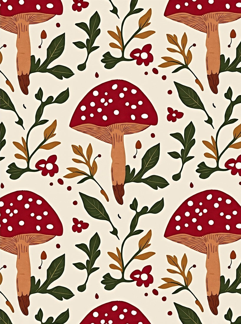 Whimsical Mushroom Floral Pattern Rug