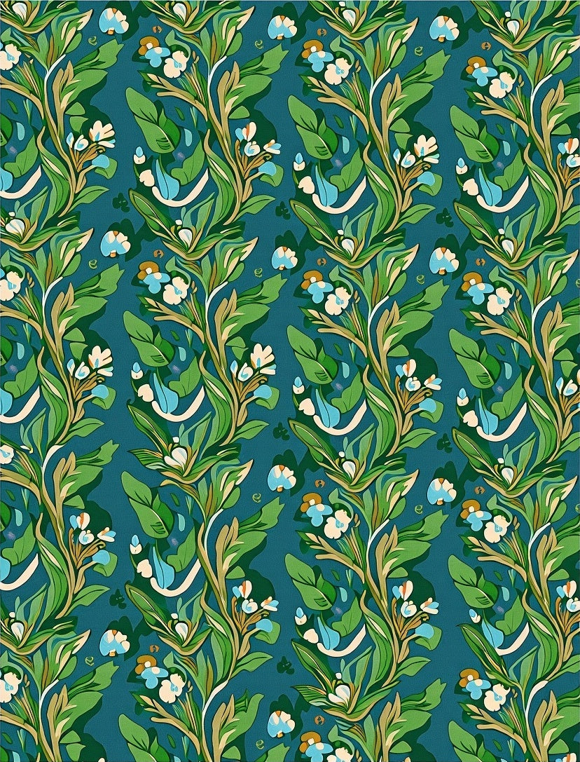 Floral Vine Pattern With Light Blue Accents Rug