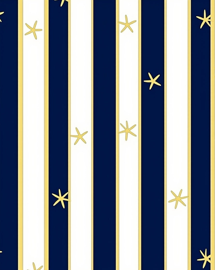Navy White Gold Stripe Starfish Pattern Rug