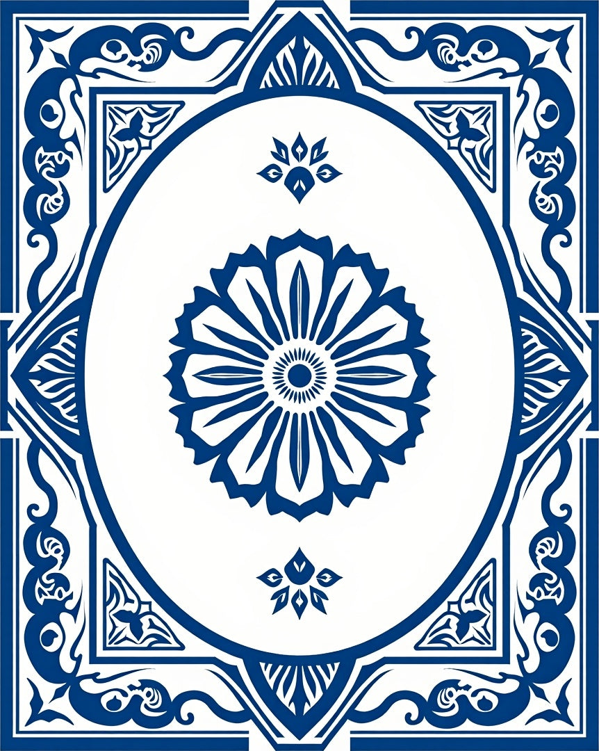 Classic Blue Floral Medallion Mandala Rug