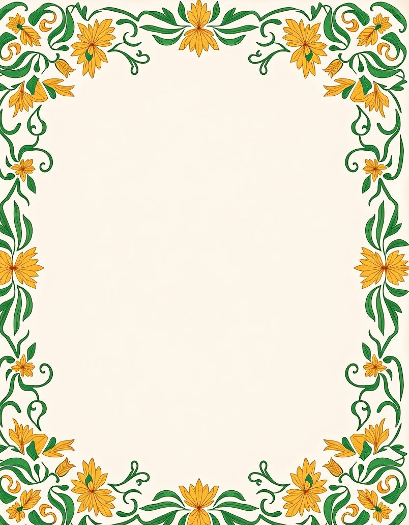 Golden Floral Scroll Border Rug
