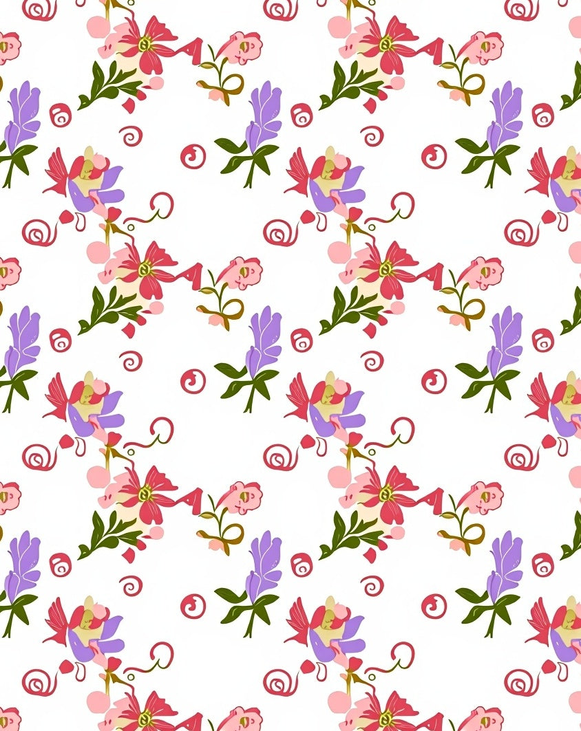 Whimsical Floral Pattern with Swirl Accents Rug