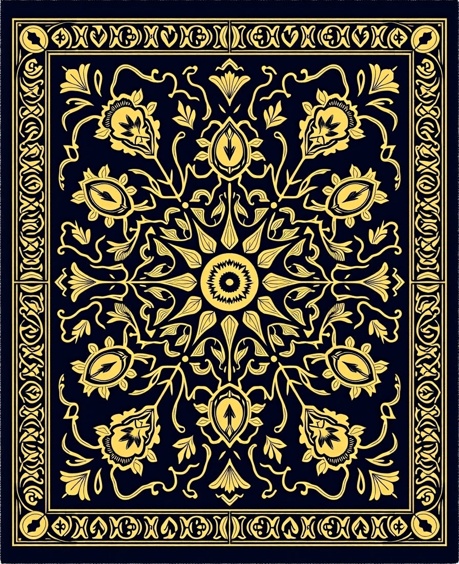 Elegant Gold Floral Swirl Pattern Rug