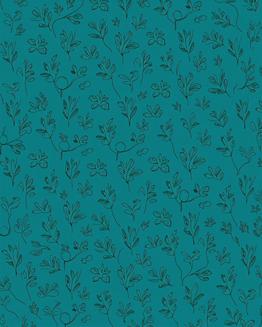 Teal Sketchy Floral Outline Pattern Rug