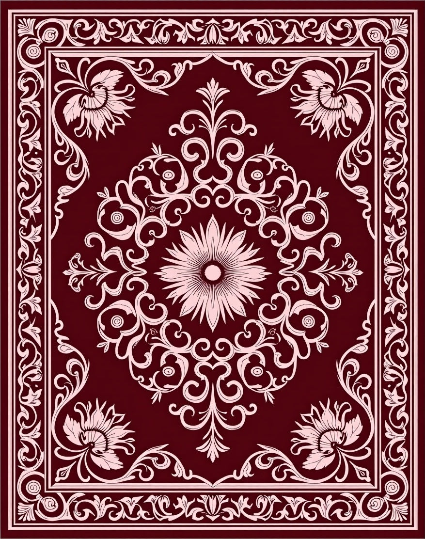 Elegant Floral Swirl Border Design Rug