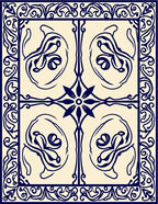Elegant Navy Floral Scroll Pattern Rug